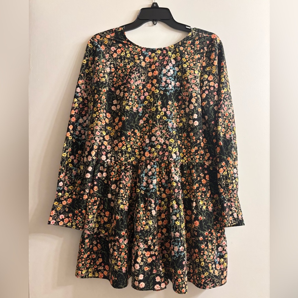 Zara Black Floral Long-Sleeve Casual Romper - Pink, Yellow, Orange, Blue